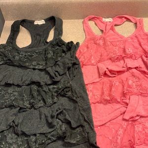 Gray and pink ruffled tank tops